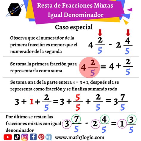 Suma Y Resta De Fracciones Mixtas Math Logic