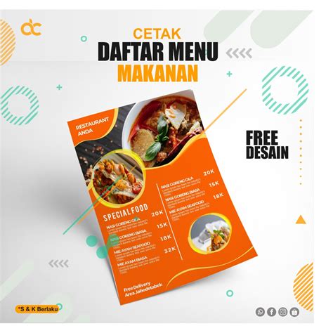 Jual Cetak Daftar Menu Makanan Minuman A A Gratis Desain Shopee