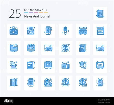 Noticias 25 Paquete De Iconos De Color Azul Que Incluye Reportero
