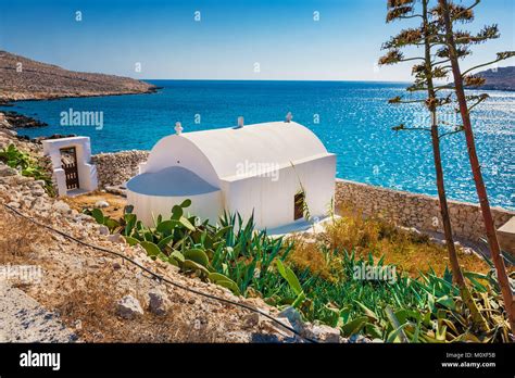 Small Orthodox Chapel Near Pontamos Beach On Island Of Halki Greece