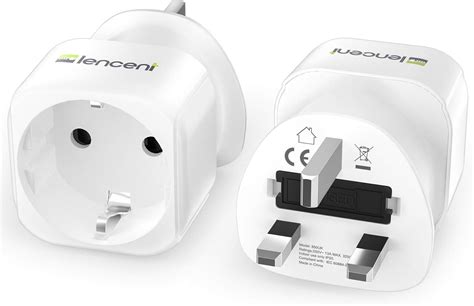 Lencent 2x Eu To Uk Plug Adapter Europe Schuko 2 Pin To 3 Pin Uk