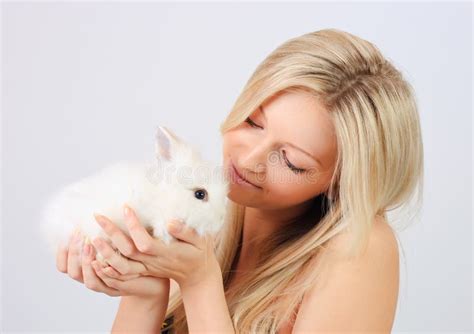 Girl Holding A Rabbit Stock Image Image Of Loving Beautiful 13024407