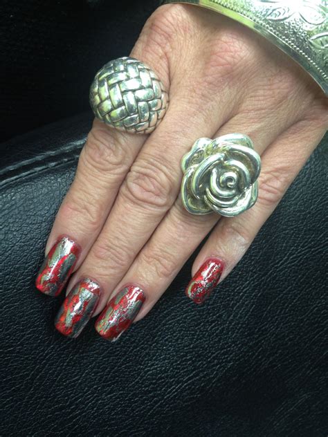 Acrylic enhancements with gel polish and foil | Gel polish, Class ring