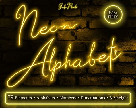 Neon Letters Clipart Yellow Neon Alphabet Clipart Digital Neon Font