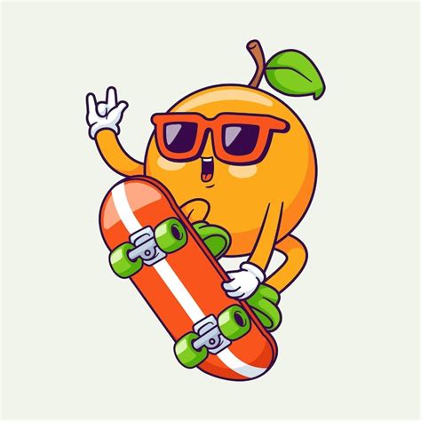 Fruta laranja legal jogando ilustração de mascote de esporte de desenho