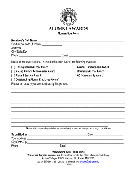 Fillable Online Distinguished Wccc Alumni Award Nomination Form Fax