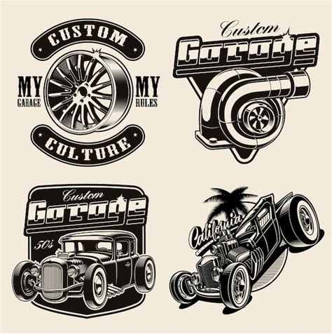 Conjunto de hot rod temático para logotipos Vector Premium