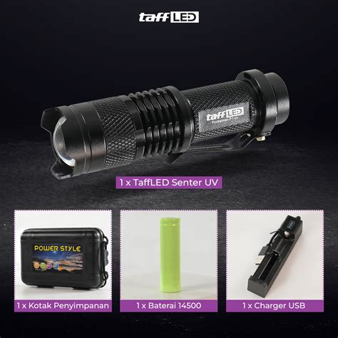 Taffled Pocketman Senter Led Uv Flashlight Nm With Battery Mah