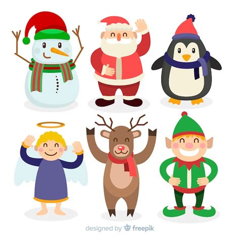 Colección de personajes adorables de navidad en diseño plano Vector