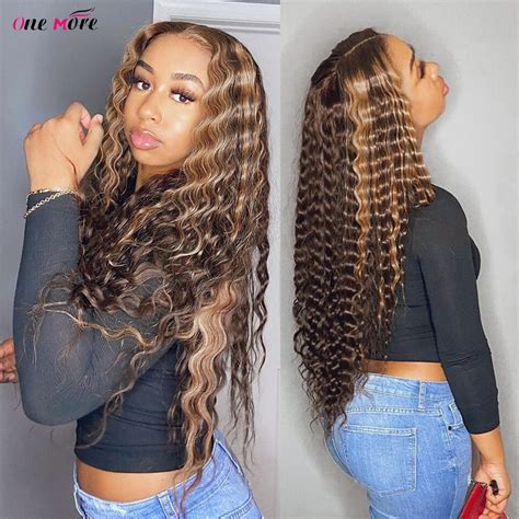 Highlight Loose Deep Wave Wig Colored Human Hair Wigs Honey Blonde Deep