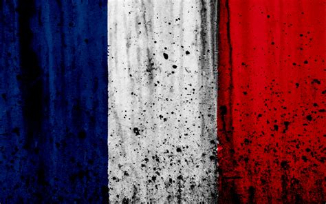 Download wallpapers flag of France, 4k, grunge, stone texture, French ...