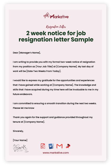 How To Write 2 Week Notice Letter 7 Free Samples Markative