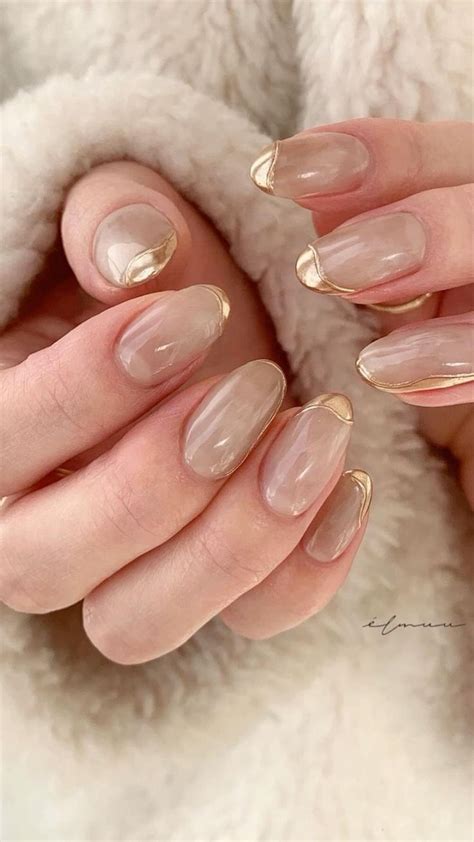Gold Nude Nails Nail Art Nail Design Short Long Natural Looking Nail Design Gold