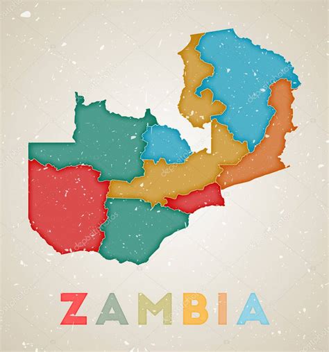 Mapa De Zambia Cartel Del Pa S Con Regiones De Colores Textura Grunge