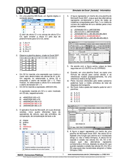 Quest Es Excel Gabarito Nuce Concursos P Blicos Nuceconcursos