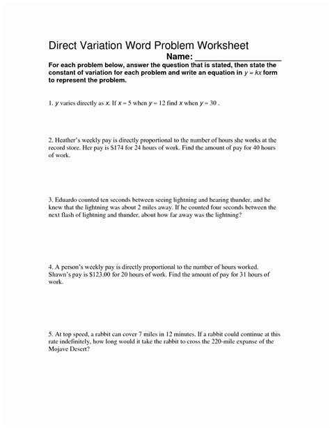 50 Direct Variation Worksheet With Answers