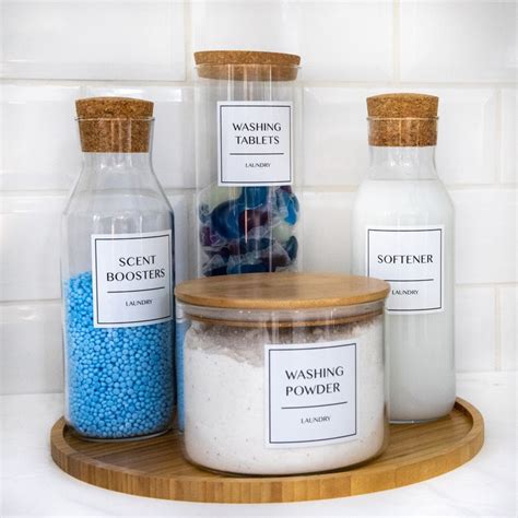 5 Piece LAUNDRY JARS Glass Storage Laundry Room Decor With Etsy