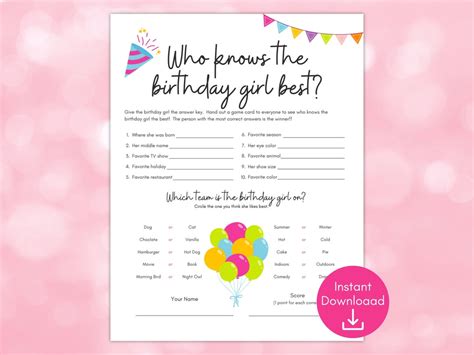 Who Knows The Birthday Girl Best Birthday Quiz Birthday Questionnaire