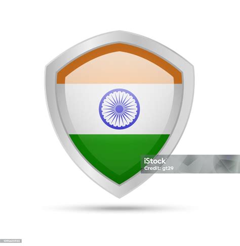 Ilustración De Escudo Con La Bandera India Sobre Fondo Blanco Y Más