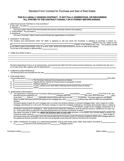 Free New York Residential Real Estate Purchase And Sale Agreement Pdf