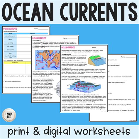 Ocean Currents Reading Comprehension Worksheets Laney Lee