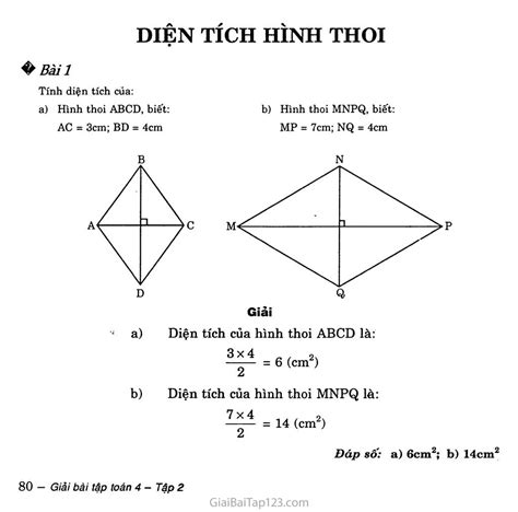 Giải toán lớp 4 Bài 134: Diện tích hình thoi