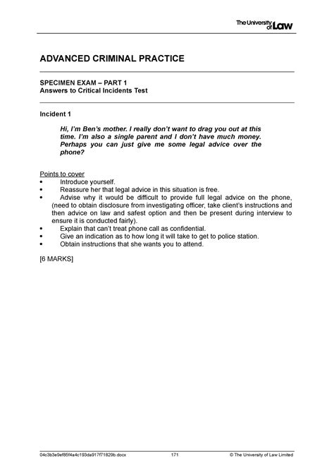 Acp Ce Specimen Assessment Sample Answer Advanced Criminal