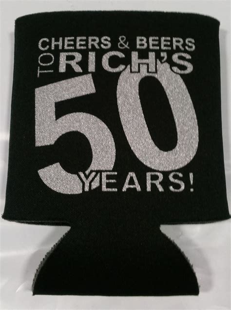 50th Birthday Can Coolers With Metallic Silver Print Birthday Koozies 50th Birthday Koozies