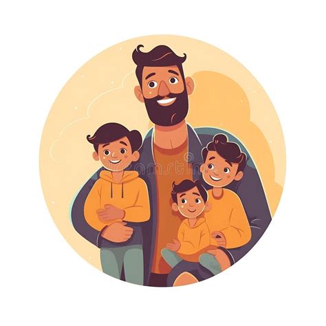 Smiling Father With Three Sons Illustration Stock Illustration