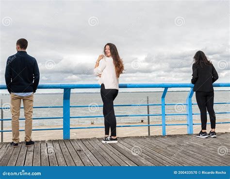 Two Woman And One Man Stock Photo Image Of Standing