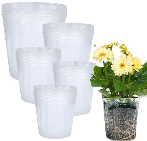 30 Pack Plant Nursery Pots Plastic Planter With Drainage Hole Plastic Gardening Pot Clear