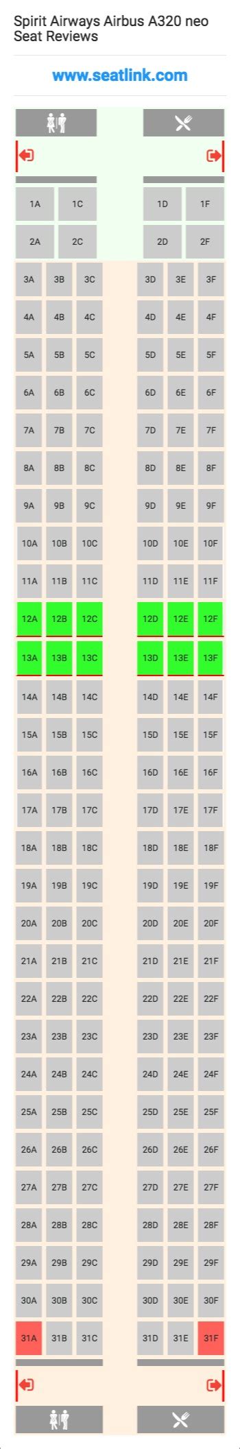 Spirit Airways Airbus A320 neo Seating Chart - Updated July 2022 - SeatLink