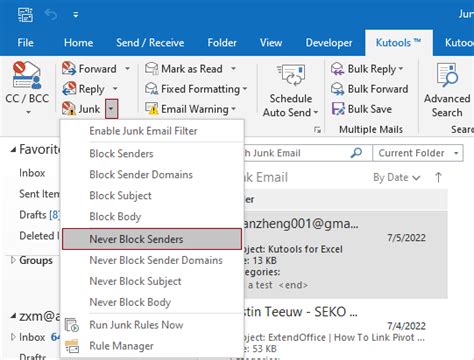 How to prevent email from going to junk in Outlook?