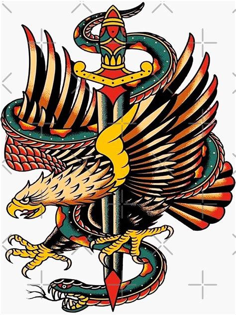 Traditional Bald Eagle Fighting Green Snake Tattoo Sticker For Sale