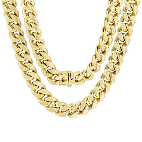 Nuragold 10K Yellow Gold Mens 13mm Hollow Miami Cuban Link Chain