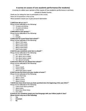 Sample Questionare About Low Academic Performance Fill And Sign