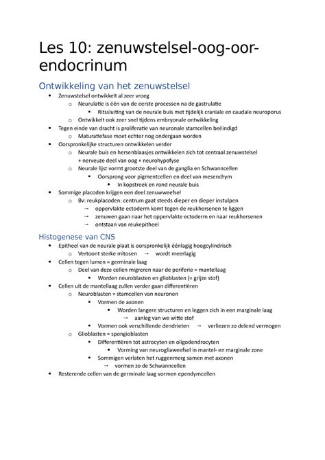 Samenvatting Les Les Zenuwstelsel Oog Oor Endocrinum