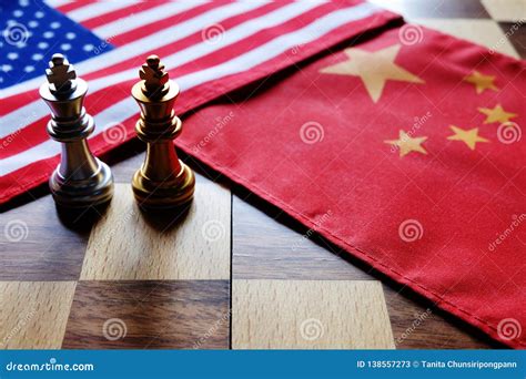 Chess Game Two Kings Face To Face On Chinese And American National