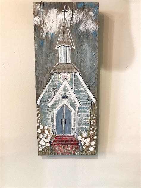 Church Painting Original Farmhouse Decor Faith Painting Church Art