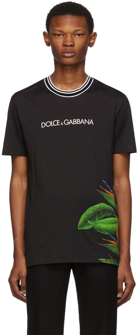 Dolce Gabbana 黑色鹤望兰印花 T 恤 SSENSE