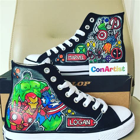 Marvel Superhero Theme Hi Tops Personalised Hand Painted By Conartist