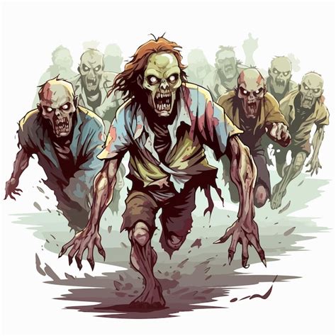 Creepy Zombies Walking On White Background Illustration Premium Ai