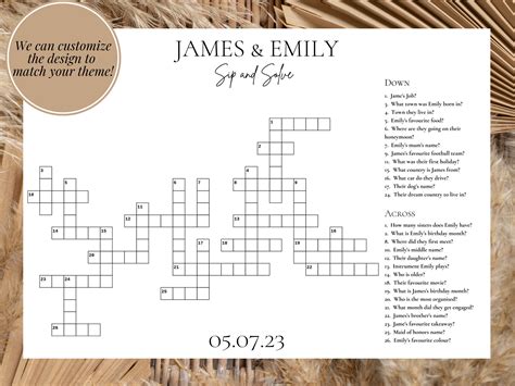 Custom Wedding Crossword Puzzle Large Sip And Solve Crossword Etsy