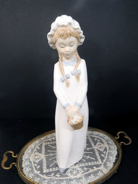 Lladro Nao Figurine Daisa Girl Holding Basket Porcelain Etsy