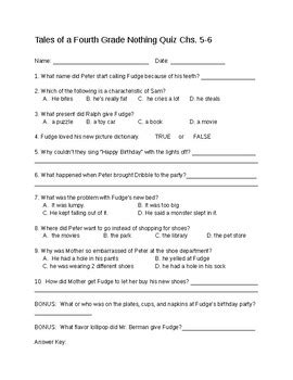 Tales Of A Fourth Grade Nothing Quiz Chs By Phistry Phun Tpt