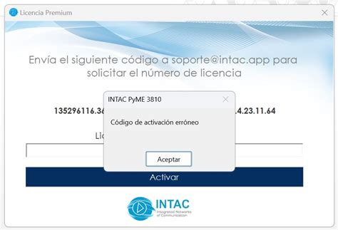 Código de Activación Erróneo Intac mx