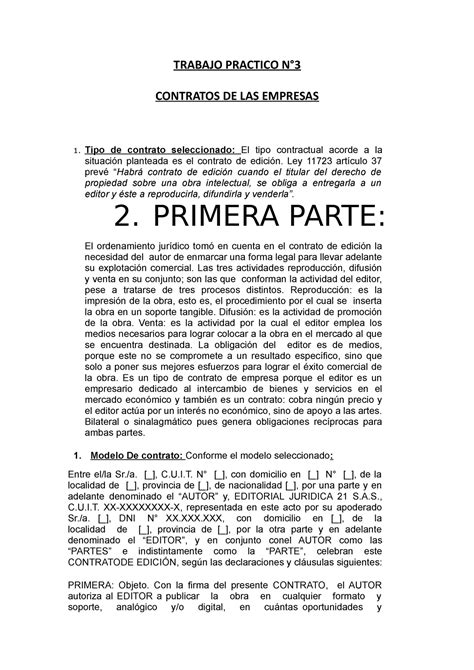 Trabajo Practico 3 CONTRATOS DE LAS EMPRESAS TRABAJO PRACTICO N