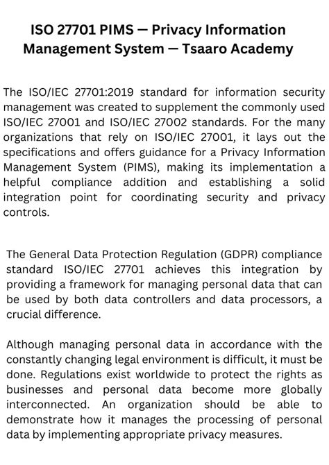 PPT ISO 27701 PIMS Privacy Information Management System Tsaaro