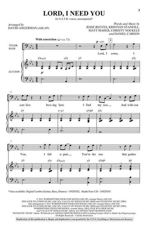 Lord I Need You By Matt Maher 4 Part Sheet Music Sheet Music Plus