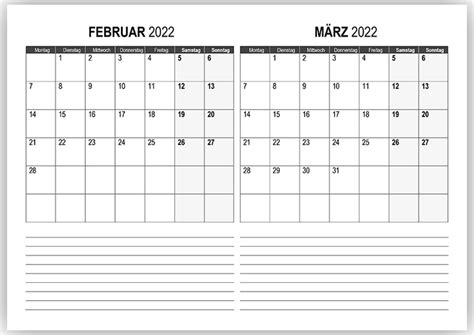 Kalender Februar März 2022 Kalendersu